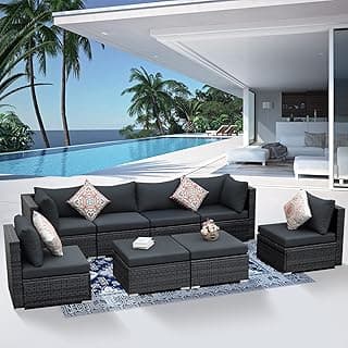 NICESOUL 8 Seater Modern Luxury Outdoor Furniture Set, Extra Large PE Wicker Patio Modular Sectional Sofa with Ottoman, 29.3'' High Back L-Shaped All-Weather Conversations, Deep Seated Grey Color