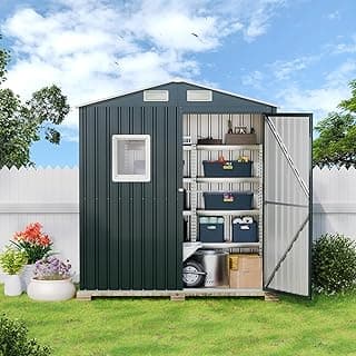 6X4X6.5 FT Compact Vertical Outdoor Steel Storage Shed with Lockable Doors, Ideal for Garden, Backyard, and Patio Utility and Small Tool Storage,Bike Shed, Garbage Can, Chicken Coop