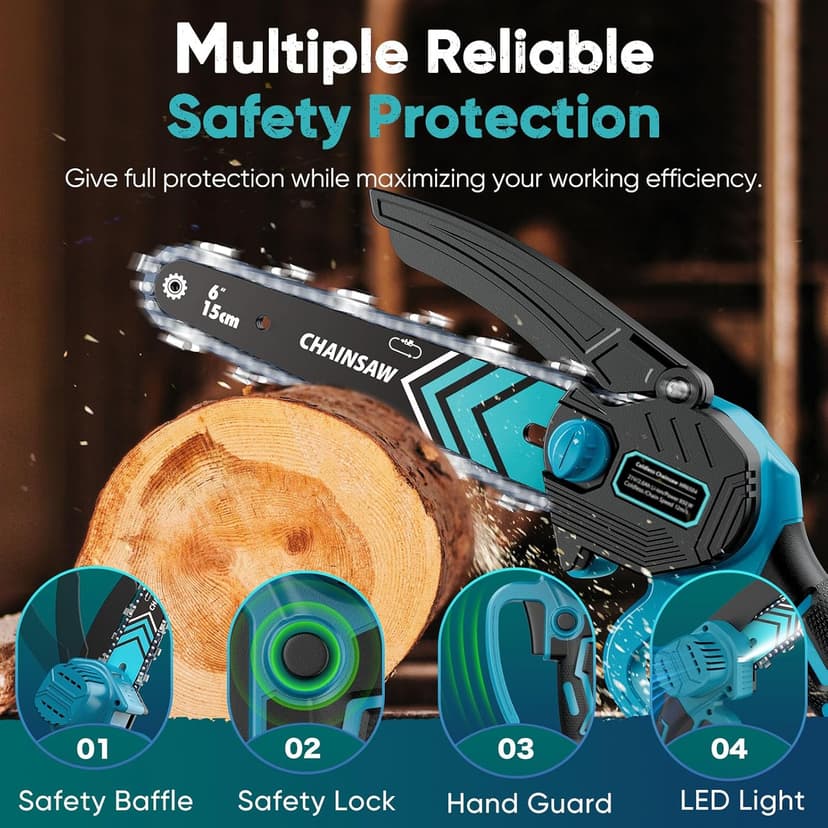 Mini Chain saw, 6-Inch Chain Saw, 2 Pack 2000mAh Batteries, 【Seniors Friendly】Portable Handheld Chainsaw, Mini Chainsaw Cordless for Wood Cutting Tree Trimming DIY Projects Gardening Camping