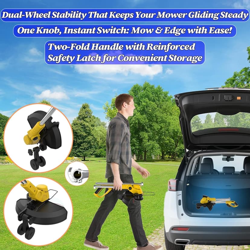 Brushless Motor Metal Blade & Dual-Line Bump-Feed Cordless Weed Wacker with Battery and Charger, Edger Lawn Tool, for Petite Yards and Residential Lawns