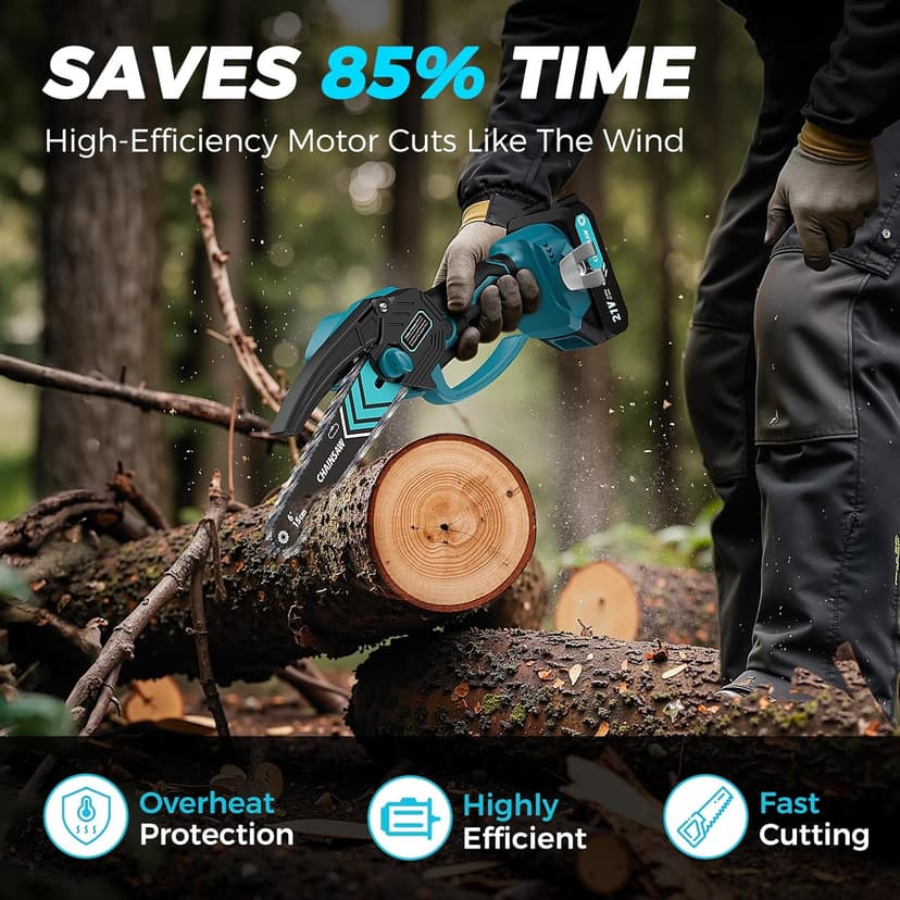 6 Inch Mini Chainsaw Cordless, Portable Electric Chainsaw, for Wood Cutting, Tree Trimming, Courtyard, Household, and Garden
