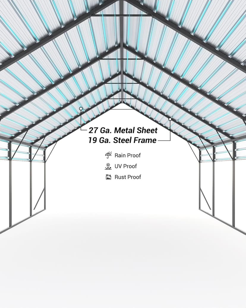 20'x25'x13' Metal Carport for 2 Cars, Extra Tall Carport, Reinforced Frame and Roof for All-Weather, Permanent Garage for Bass Boats, Full-Sized Pickup Trucks, and Tractors, N.W. 900 Lbs