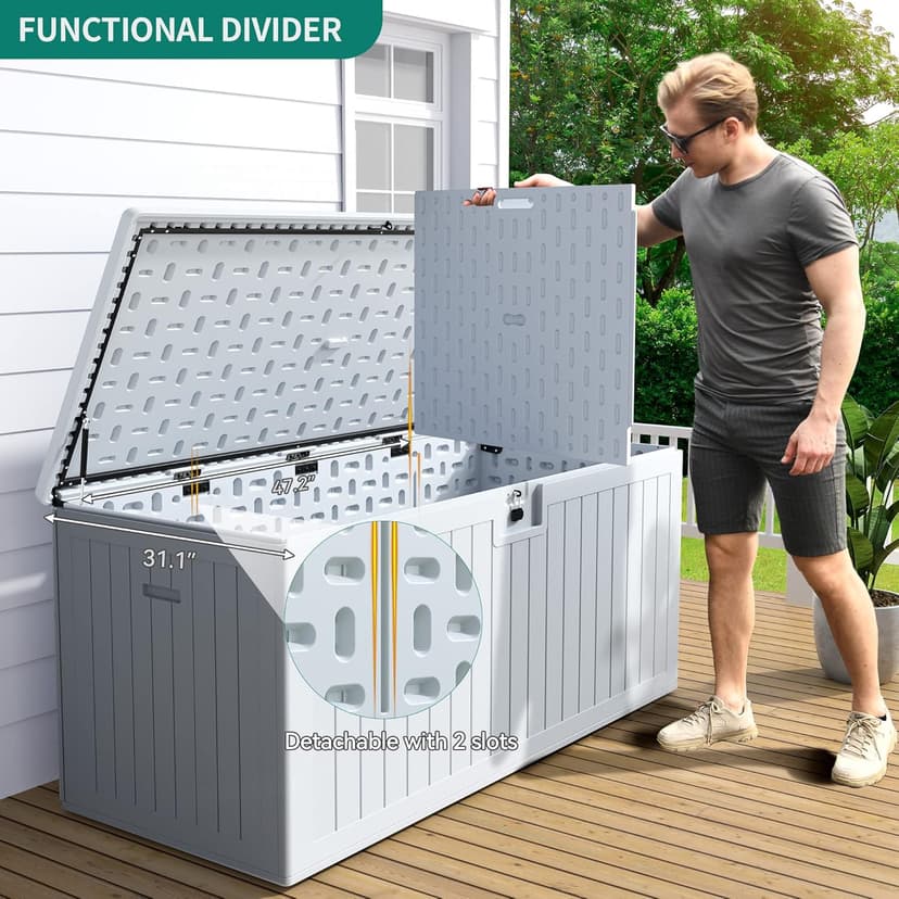YITAHOME XXL 230 Gallon Large Deck Box,Outdoor Storage for Patio Furniture Cushions,Garden Tools with Flexible Divider,Waterproof,Lockable (White)