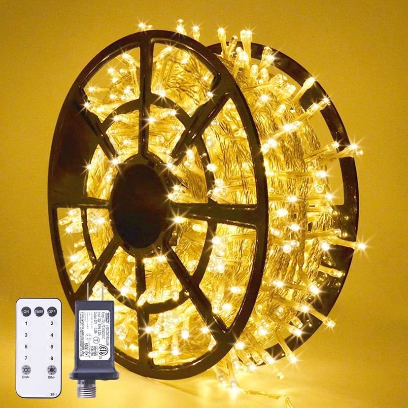 JMEXSUSS 168FT 600 LED String Lights Outdoor Indoor Christmas String Lights Plug in Warm White Tree Lights for Outside Bedroom Wedding Party Holiday Spring Decorations