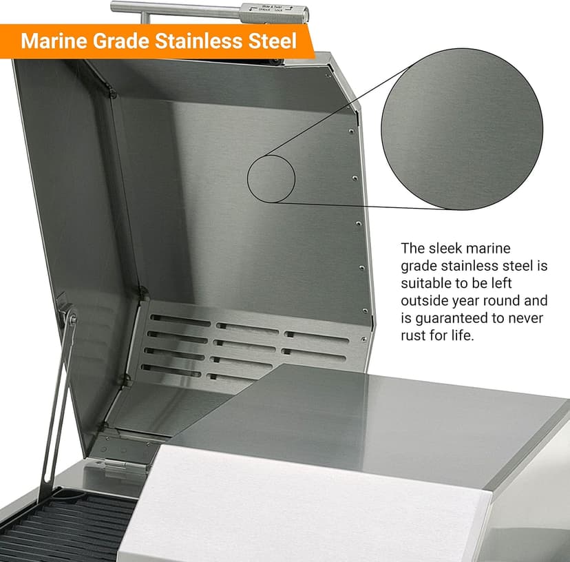 KENYON Texan Built-In Electric Grill, UL-Approved For Indoor And Outdoor Use, Stainless Steel Body, Rust-Proof Grill, Quick Heat Up, Alternative For Gas And Charcoal Grill, Dishwasher Safe Grates