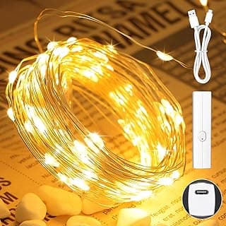 Lipstick Rechargeable Fairy Lights, 1 Pack Twinkle Lights Battery Operated, Mini Indoor LED String Lights with Timer for Vine, Bedroom, Christmas, Parties, Wedding, Decoration (10M/33FT Warm White)