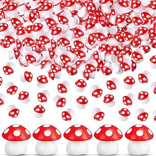 Yulejo 160 Pcs Tiny Mushroom Miniature Figurines, Realistic Resin Mushroom Statue Decor, Red, Modern Contemporary Style, Outdoor Home Use
