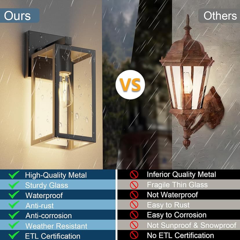 Porch Wall Lights Outdoor, Waterproof Lanterns with Frame and Clear Glass Shade, Exterior Front Porch Light Matte Black Wall Sconce, Modern Mounted Lighting for Patio Entryway Hallway