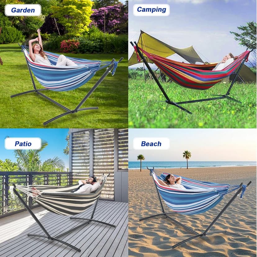Hammock Stand Adjustable, Portable Hammock Stand Heavy-Duty Anti-Slip, 440-Pound Capacity for Garden Patio Men Backyard Women Children, Black
