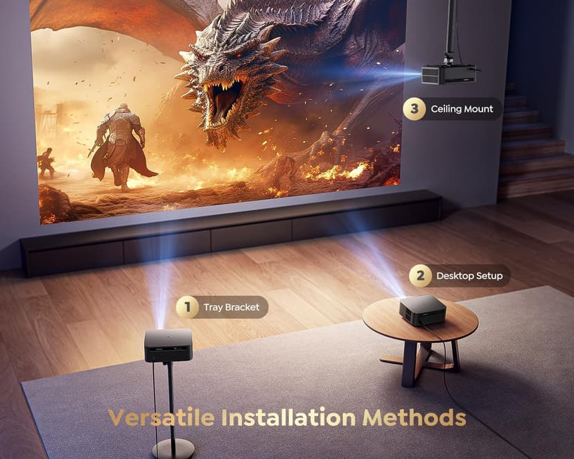 [1200 ANSI/Google TV/Voice Control]Smart Projector with WiFi 6 and Bluetooth, Netflix-Licensed 4K Support, Outdoor Movie Proyector, 1080P Home Ceiling Auto Focus Projector, PUTRIMS K12 Gray