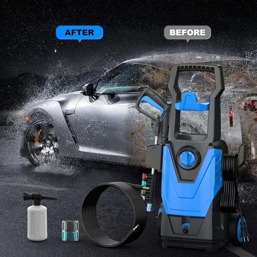 Electric Pressure Washer, 5000PSI 3.2 GPM Power Washer 2025 Upgraded with 55FT Cleaning Range, 4 Nozzles, Foam Cannon, High Pressure Cleaning Machine for Cars, Homes, Patios, Fences, Blue