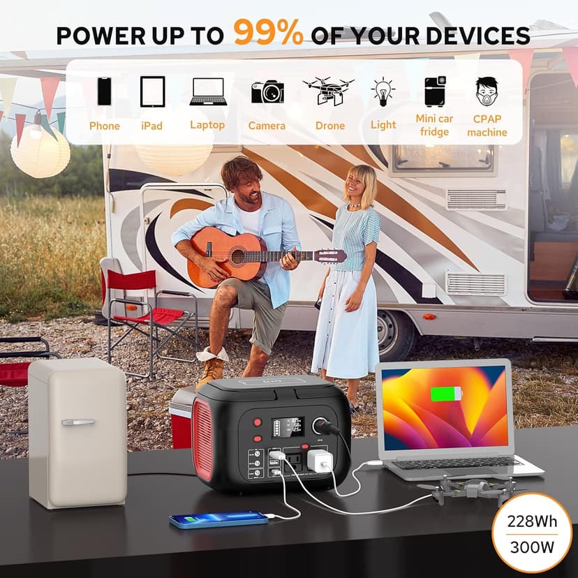 Portable Power Station With Wireless Charging 300W Portable Solar Generator 228Wh Power Supply With LED Light Power Generator 9 Outputs Charging Station for Outdoor Camping Emergency
