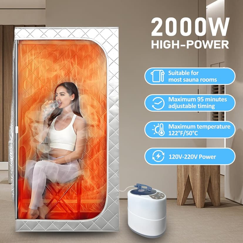 Sauna Steamer 4.2L, 2000W,Portable Upgrated Steam Generator,Large Stainless Steel Pot Generator, Home SPA Fumigation Steam Machine with Touch Button, Timer Display,Remote Control