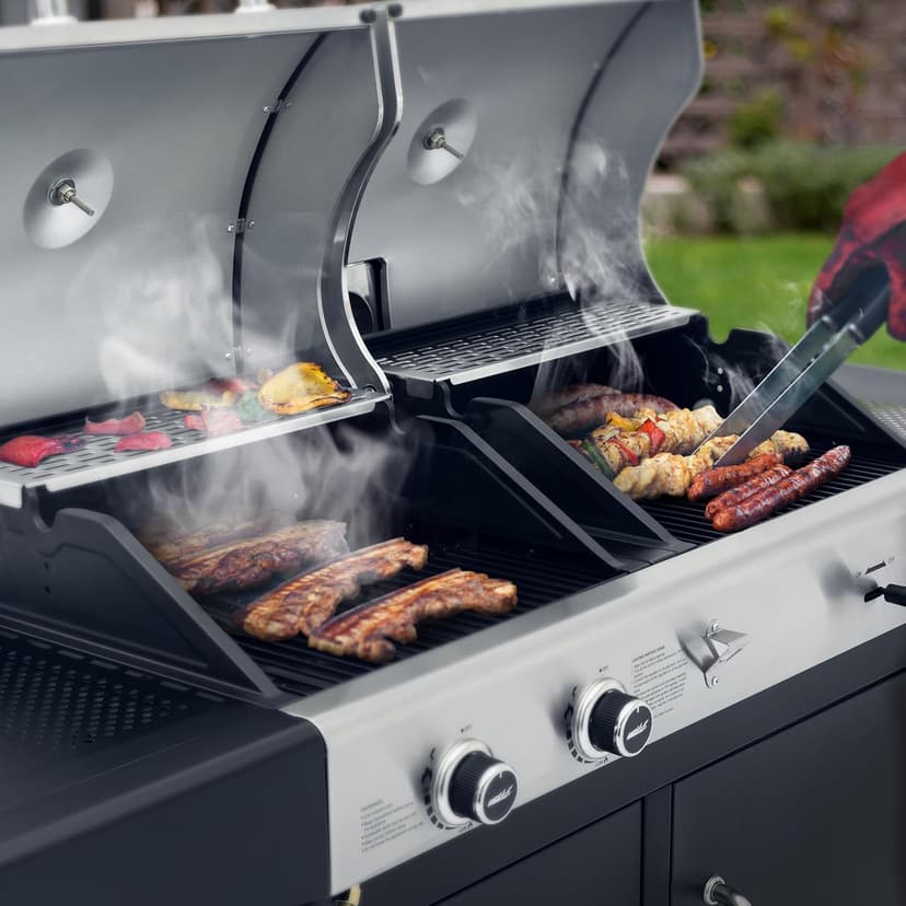 Royal Gourmet ZH3002N Propane Gas and Charcoal Grill Combo, Dual Fuel BBQ Grill with 2 Side Shelves for Outdoor Patio Garden Backyard Barbecue, 20,000 BTUs, Silver & Black