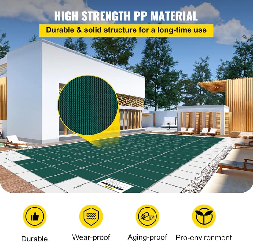 VEVOR Inground Pool Safety Cover 18' x 36' Rectangle with 4x8ft Center End Step, Safety Pool Covers Green Mesh, 15-Year Warranty, Triple Stitched, MAX Strength Winter Safety Cover for Children & Pets