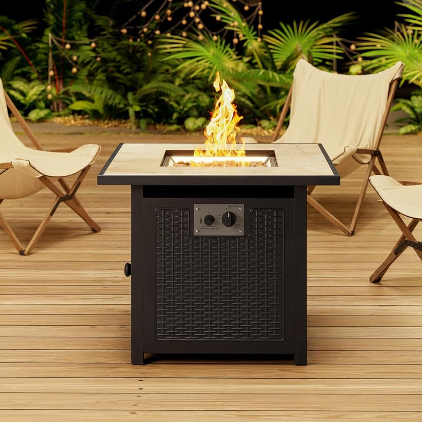Gizoon 30" Propane Fire Pit Table 50,000 BTU, Outdoor Fire Pit Table with Lid & Lava Rock, CSA Certified Square Fire Tables for Outdoor Dining, Patio, Garden, or Backyard Gatherings