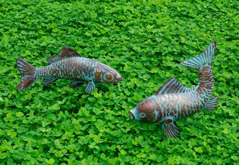 G/N CLYB Set of 2 Koi Fish Decor Outdoor Statue Sculpture Garden Pond Fishes Yard Art Antique Copper Koi Sculptures & Statues Metal Koi Fish Figurine Ornaments Décor Gifts for Women Mom Grandma