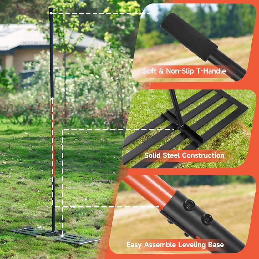 Lawn Leveling Rake-Lawn Leveling Tool-30” x 10” Ground Plate-78” Extra Long Handle for Yard Garden Lawn