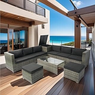 Quarte 8 Piece Patio Wicker Sectional Sofa Set,Outdoor Conversation Furniture Sofa Set with One Storage Box and Cushion for Porch Lawn Garden Backyard Poolside