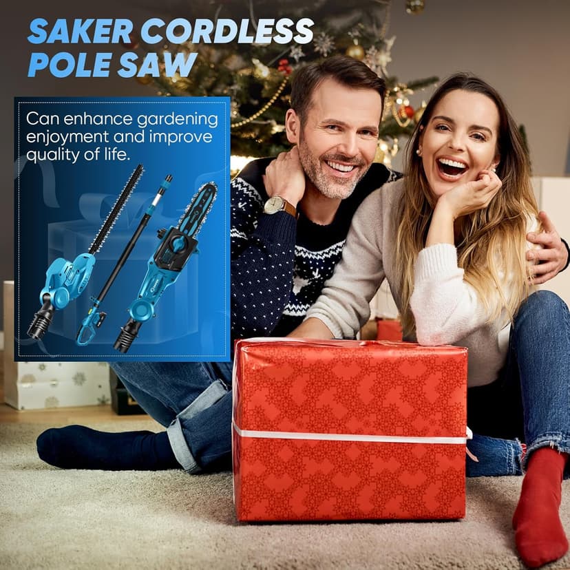 Saker Pole Saw and Pole Hedge Trimmer for Tree Trimming,66.9-98.4Inch Electric Pole Saw and Hedge Trimmer with Extension Pole,Cordless Electric Trimming Tools with Pole and 2.0Ah Battery & Charger