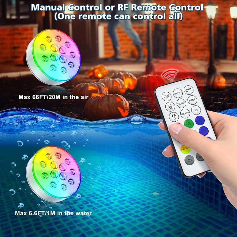 Pool Lights, Upgraded Rechargeable Submersible LED Lights with Remote IP68 Waterproof 16 Colors Hot Tub Underwater Pool Lights for Above Ground Inground Pool, Bath, Party, Vase 2 Pack