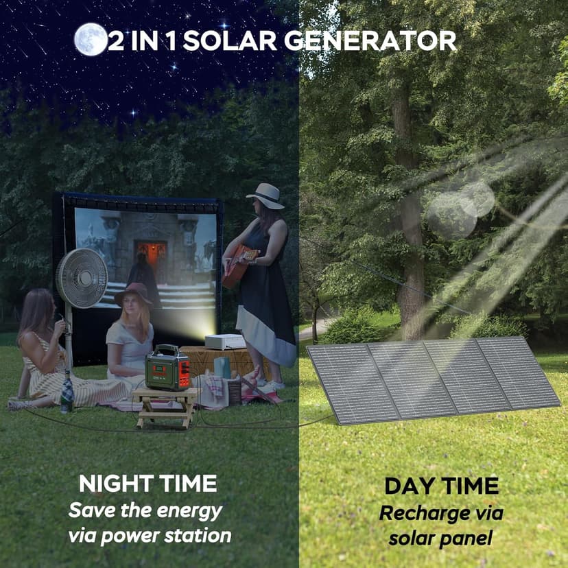 MARBERO Solar Generator 296Wh Portable Power Station with Solar Panel 60W Included Solar Power Bank with AC Outlets 300W Pure Sine Wave with Foldable Solar Panel Set for Camping Home Outdoor Emergency