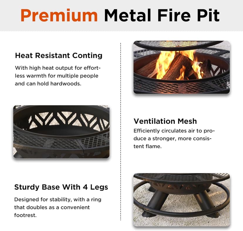 Red Mountain Valley 47" Outdoor Fire Pit with Adjustable Grill,2-in-1 Metal Outdoor Fireplaces, Large Patio Wood Burning Fire Pits for Outside, Ideal for Backyard, Patio, Party