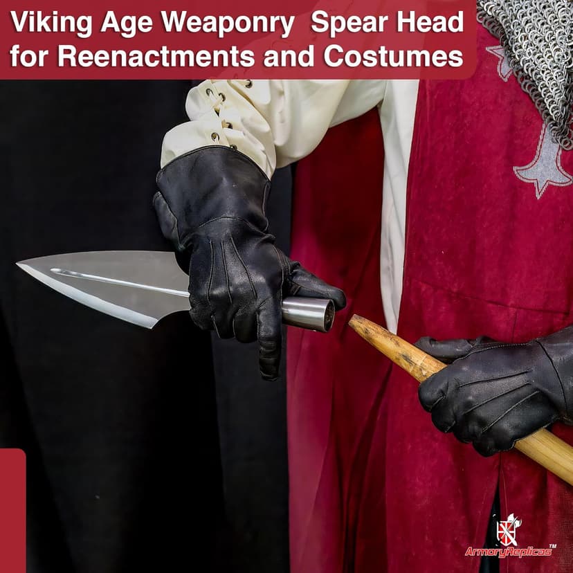 Armory Replicas Functional Viking Age Real Spear Head Attachment- Hand Forged Tempered Carbon Steel Medieval Reenactment Spear Head - Shaft Not Included