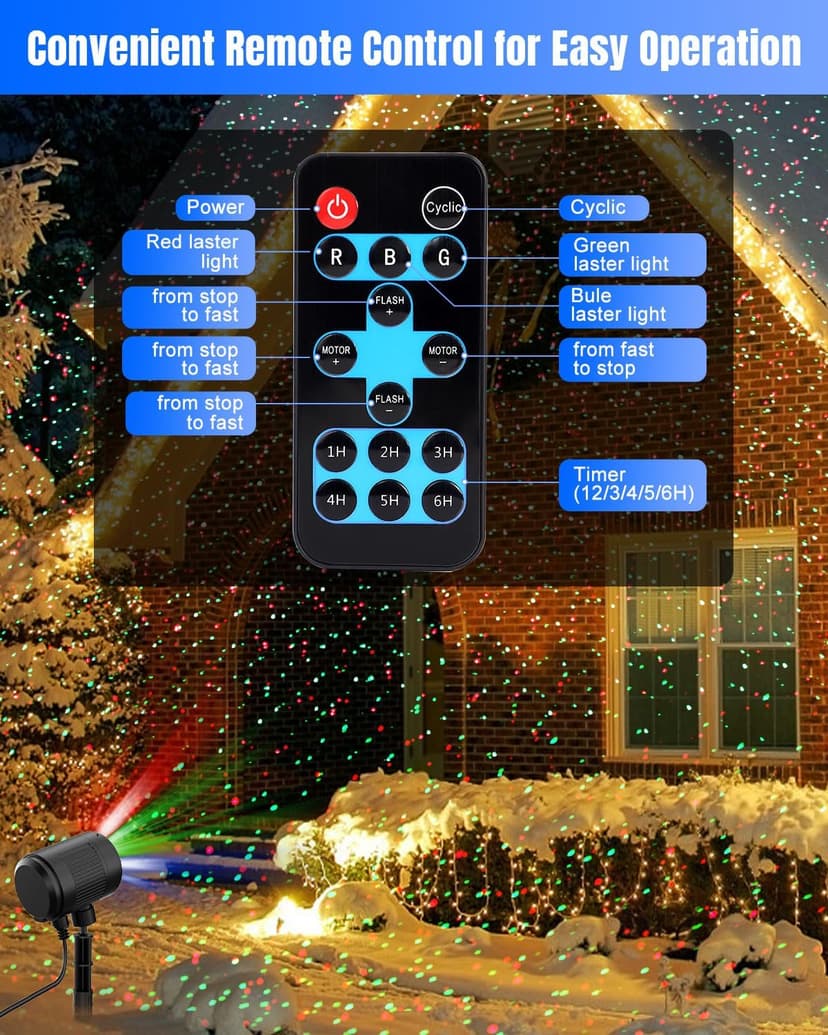Mini Christmas Laser Projector, 3 Color Moving Star Lights Firefly Show with RF Remote, Waterproof & Cold Resistant Outdoor Garden Lights Decor for Xmas Yard Garden Holiday Party