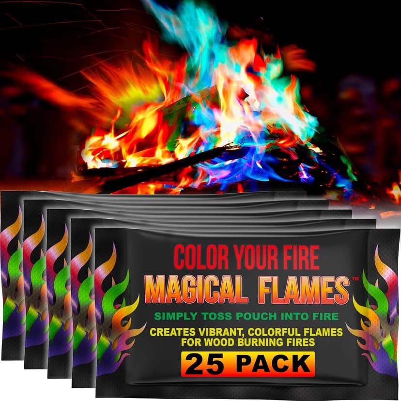 Magical Flames Fire Color Changing Packets for Fire Pit, Indoor/Outdoor Fireplace, Campfires, Bonfires - 25 Pack of Flame Color Changing Packets Camping Accessories