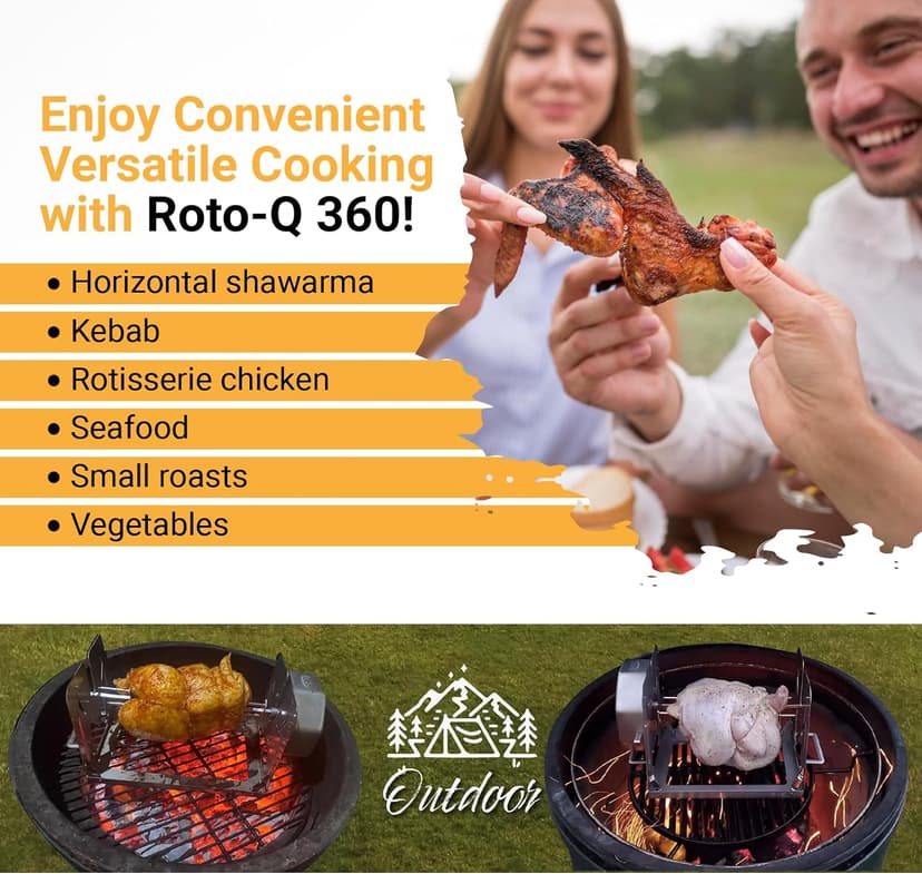 Cordless Universal Rotisserie Kit for Grills Ovens and Smokers - Non-Electric Wind-up Spit Roaster, Gas or Charcoal BBQ - Indoor/Outdoor (Stainless Steel)