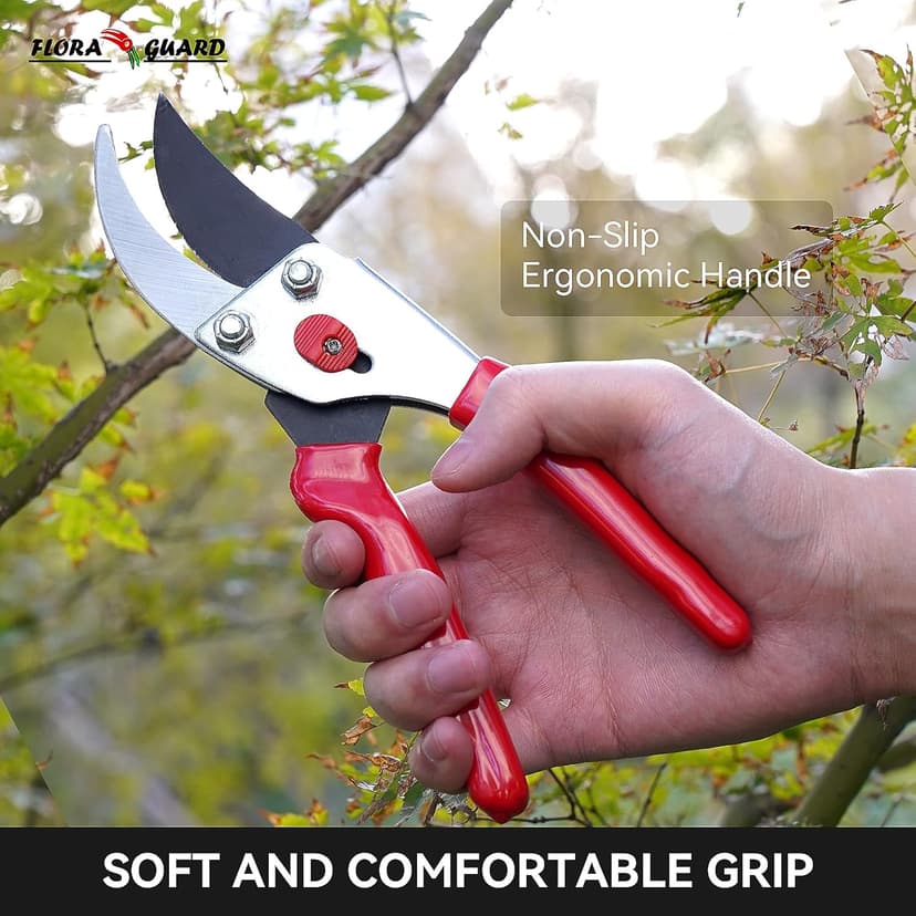Flora Guard Garden Shears 8.5" Bypass Pruning Shears, Professional Ultra Sharp Sk5 Steel Garden Clippers, Heavy Duty Plant Cutting Scissors Tools Supplies, Hedge Branch Trimmer, Super Durable