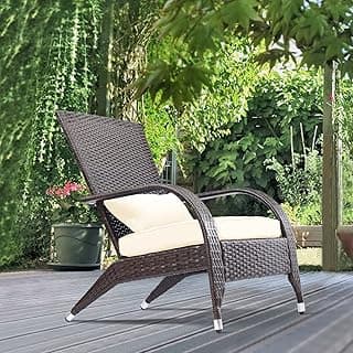 Outdoor Patio Wicker Adirondack Chair Outside Fire Pit Chairs Oversized Comfy Coconino Rattan Armchair Low Deep Seating High Back with Cushion and Pillow for Porch Deck Balcony Lawn Backyard Cream