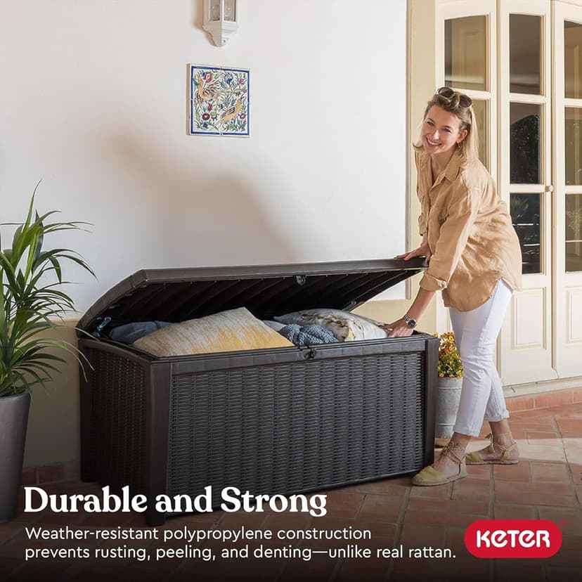 Keter Outdoor Storage Deck Box, 110 Gallon Waterproof Patio Bin, Borneo, Grey