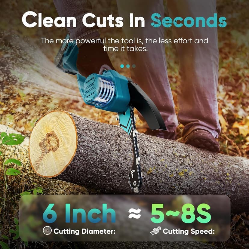 Mini Chain saw, 6-Inch Chain Saw, 2 Pack 2000mAh Batteries, 【Seniors Friendly】Portable Handheld Chainsaw, Mini Chainsaw Cordless for Wood Cutting Tree Trimming DIY Projects Gardening Camping