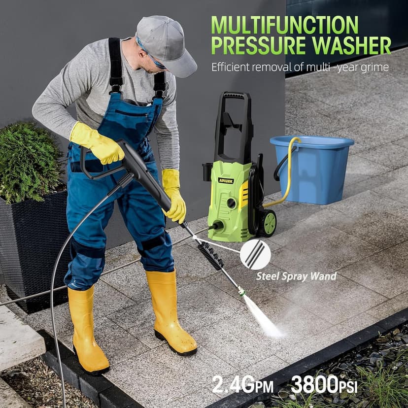 Electric High Pressure Washer - Duede Portable Washer with 23 FT Water Outlet & 6.6 FT Inlet Hose, Steel Spray Wand, Foam-Adjustable Cannon, 4 Nozzle Set, Cleans Car/Patio/Fence/Window, 3800PSI 2.4GPM