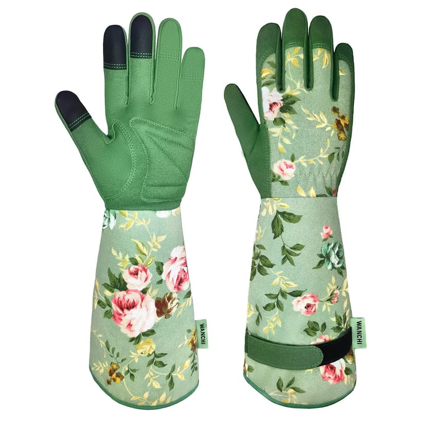 Gardening Gloves, Durable and Comfortable Women's Long Garden Gloves for Gardening Work and Yard Work, Leather Gardening Gloves for Women, Green Print (Medium)