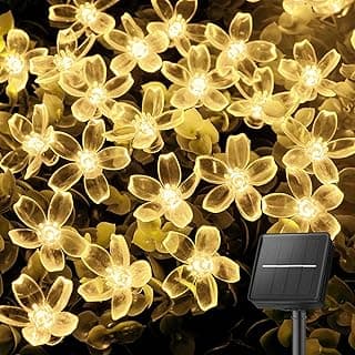 Brightown 60 LED Solar String Lights Flower Outdoor Waterproof Fairy Lights for Garden Yard Fence Patio Christmas Tree Wedding Party Decor, Warm White
