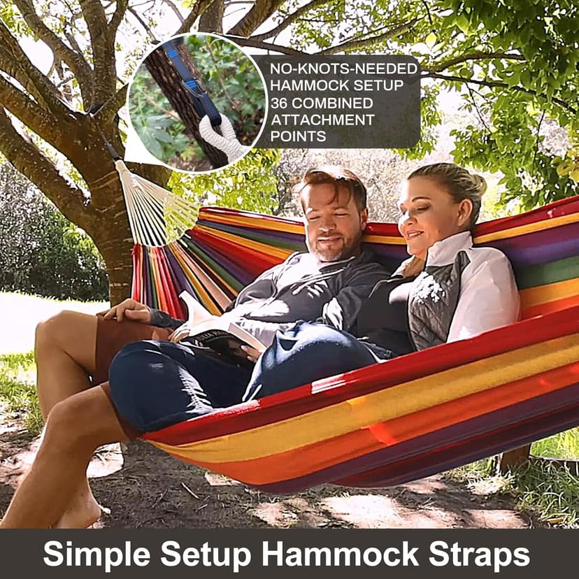 Brazilian Double Hammock with Tree Straps,Extra Large 240x160cm,2 Persons Hammock for Backyard Patio Outdoor and Indoor,450lbs Weight Capacity,Soft Woven Cotton Fabric Red Stripe