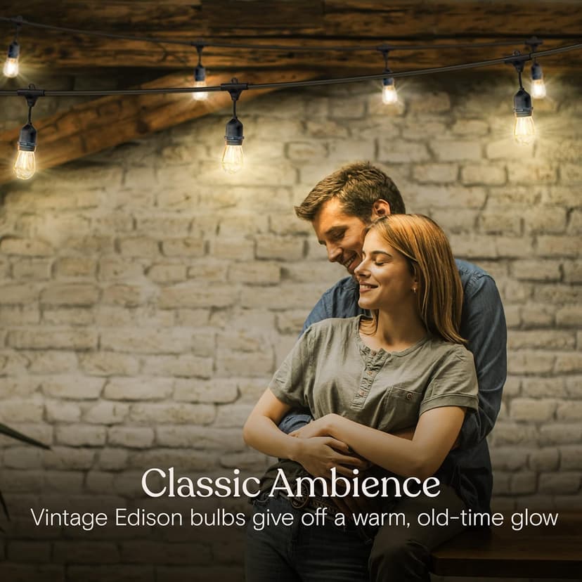 Brightech Ambience Pro LED String Lights - 24 Ft Commercial Grade Patio Lights Outdoor Waterproof - 7 Heavy Duty Porch Lights for Outside, Christmas, Backyard - 1W Vintage Edison Bulbs, Dimmable