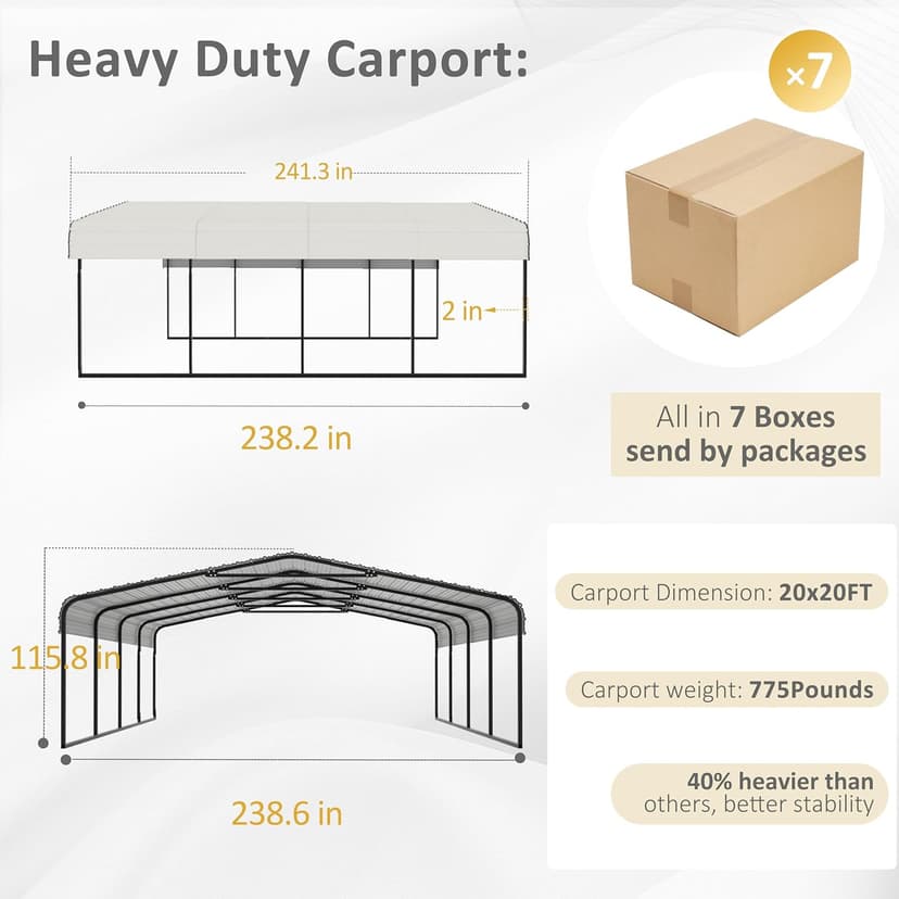 VEIKOU Metal Carport, Car Ports 20x20 Heavy Duty for Snow, Carports with Innovative Assembly Structure, Metal Garage Shelter for Car, Boat, Truck