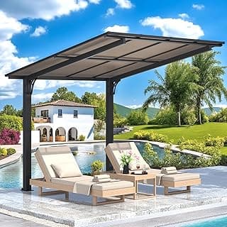 AECOJOY 8' x 8' Gazebo for Patio, Freestanding Lean to Hard Top Gazebo Carport Shelter Pergolas and Gazebos Clearance with Roof, Small Wall-Mounted Heavy Duty Awnings for Patio, Decks, Backyard