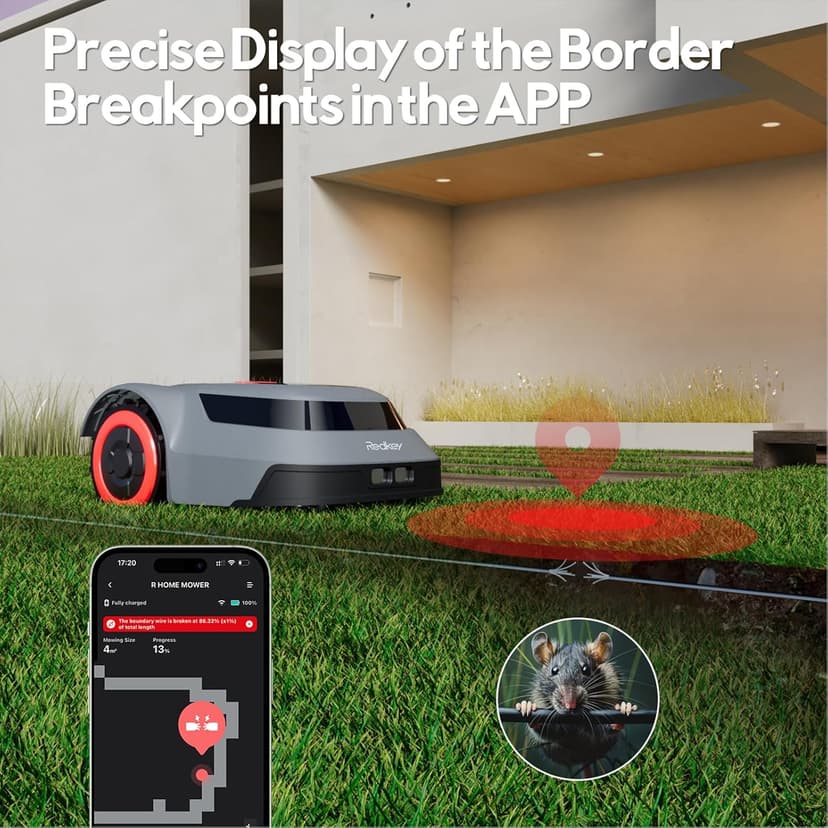 MGC500 Robot Lawn Mower with 393ft Boundary Wires for 0.12 Acre (1/8 Acre), 45% Slope, 70Min Runtime, Auto Recharge, Automatic Robotic Lawn Mower w/Precise Location & Breakpoint Detection