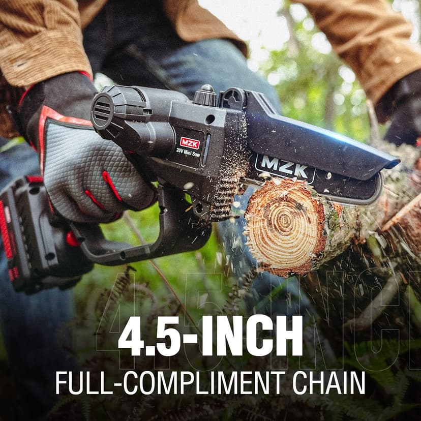 MZK 2-in-1 Cordless Pole Saw & Mini Chainsaw with 3 Replacement Chain, 20V Battery Pole Chainsaw, 4.5" Cutting Capacity, 13ft Reach Pole Saw for Tree Trimming(Battery and Fast Charger Included)