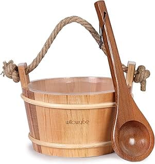 WILLOWYBE Handmade Canadian Red Cedar Sauna Bucket and Ladle Set for Body Relaxation and Sweating - Perfect Sauna Accessories for Home Saunas - Ideal for Friends and Family