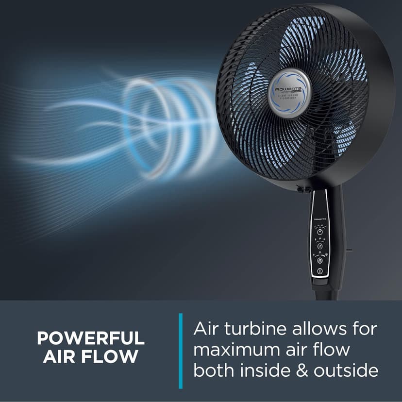 Rowenta, Pedestal Fan, Extreme Outdoor Fan with Remote, 65 Inches, Ultra Quiet Fan, Oscillating, Portable, 3 Speeds, Digital Control, Black, Ourdoor, VU4510