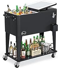 YITAHOME 80 Quart Patio Cooler Cart with Bottle Opener Drainage, Portable Rolling Beverage Cart for Pool Deck Party Cookouts