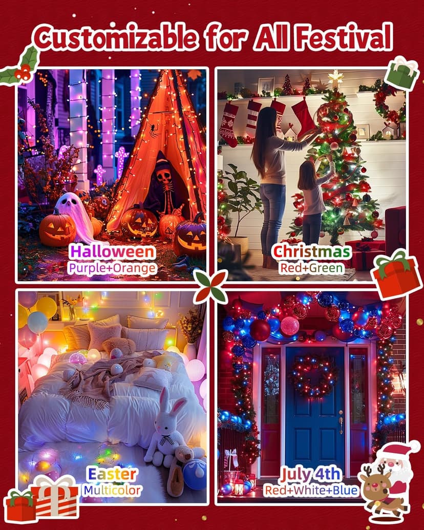 Minetom 66Ft 200 LED Smart RGB String Lights, App Controlled, Dimmable Timer, Waterproof, Indoor/Outdoor, Multicolor, LED, Christmas Tree Lights