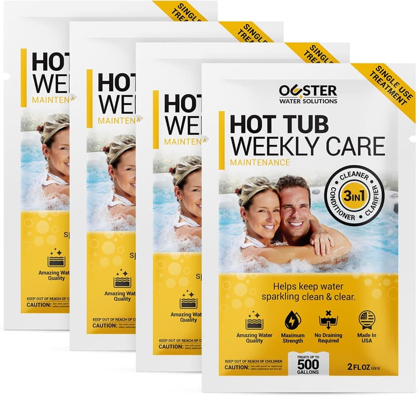 3in1 Weekly Hot Tub Cleaner, Conditioner, Clarifier - Hot Tub Chemicals for Standard & Inflatable Spas - Spa Chemicals for Crystal Clear & Sparkling Clean Water - Made in USA (4 Week Kit)
