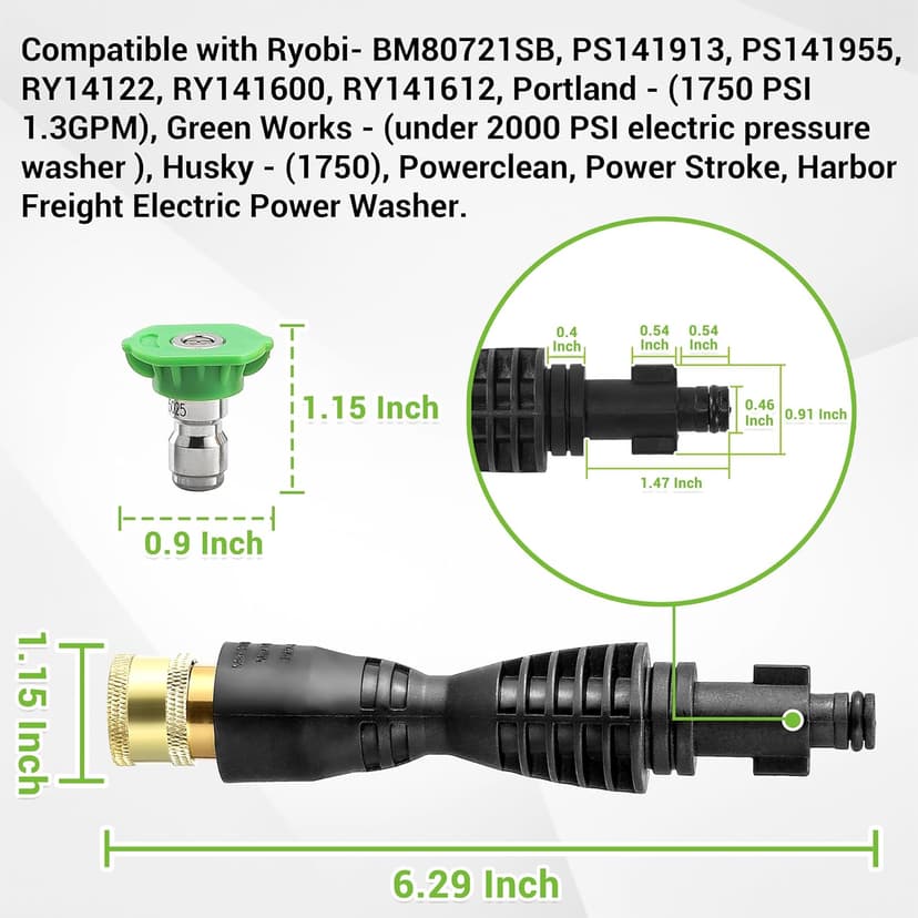 Pressure Washer Gun Adapter with 5 Spray Nozzles and 1 Tips Holder - Power Washer Wand Replacement Kit - Compatible with Some Ryobi, Portland, Husky Electric Pressure Washers Black